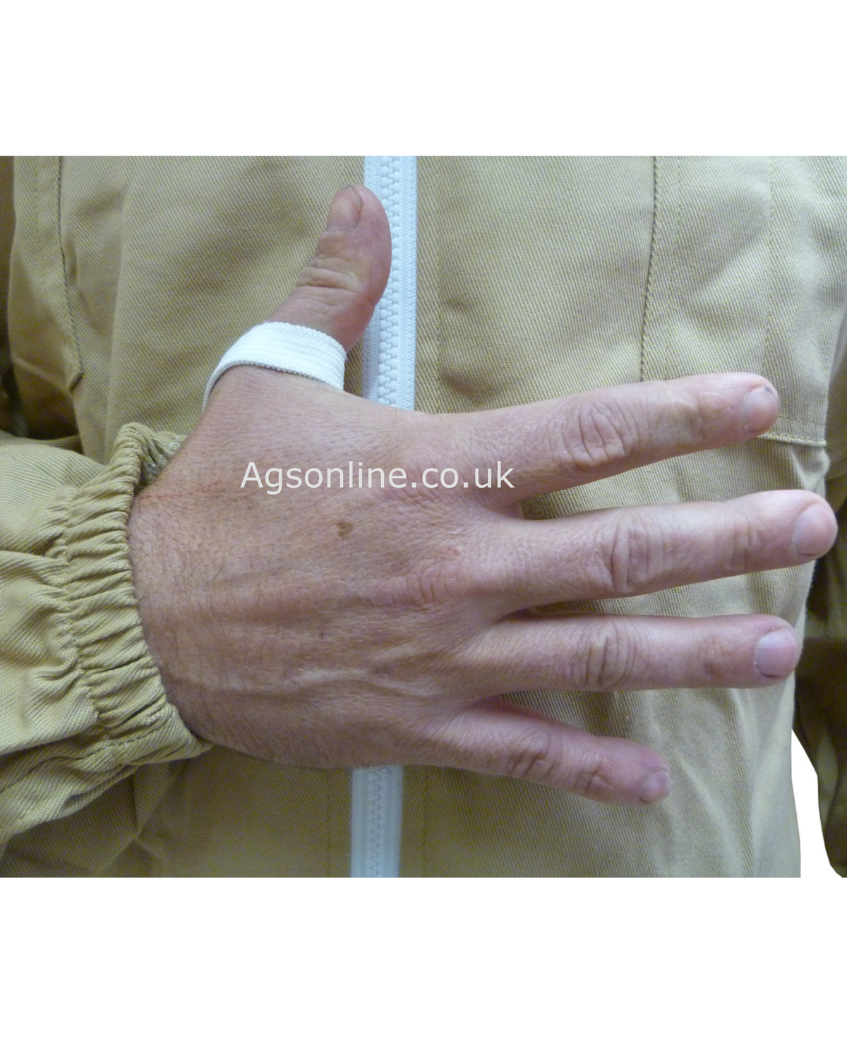 Olive cotton bee suit cuff with elasticated wrist and thumb loop