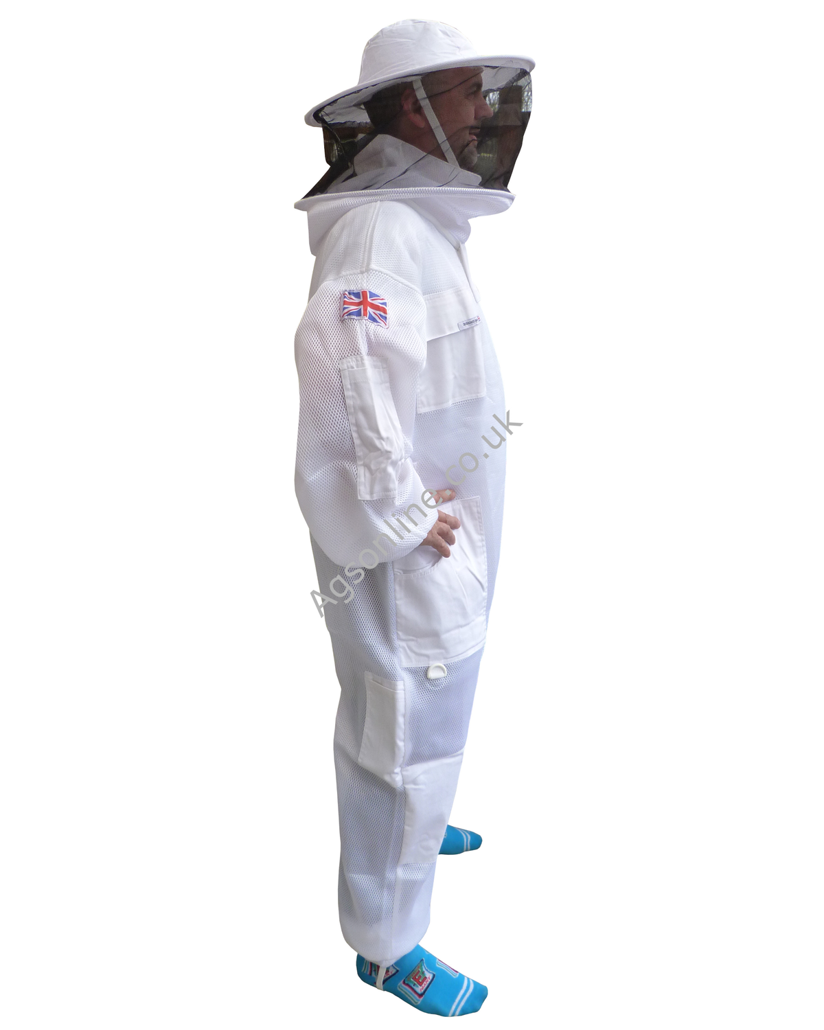 Zijaanzicht van Witte ApiAir air mesh Imkerpak met ronde kap