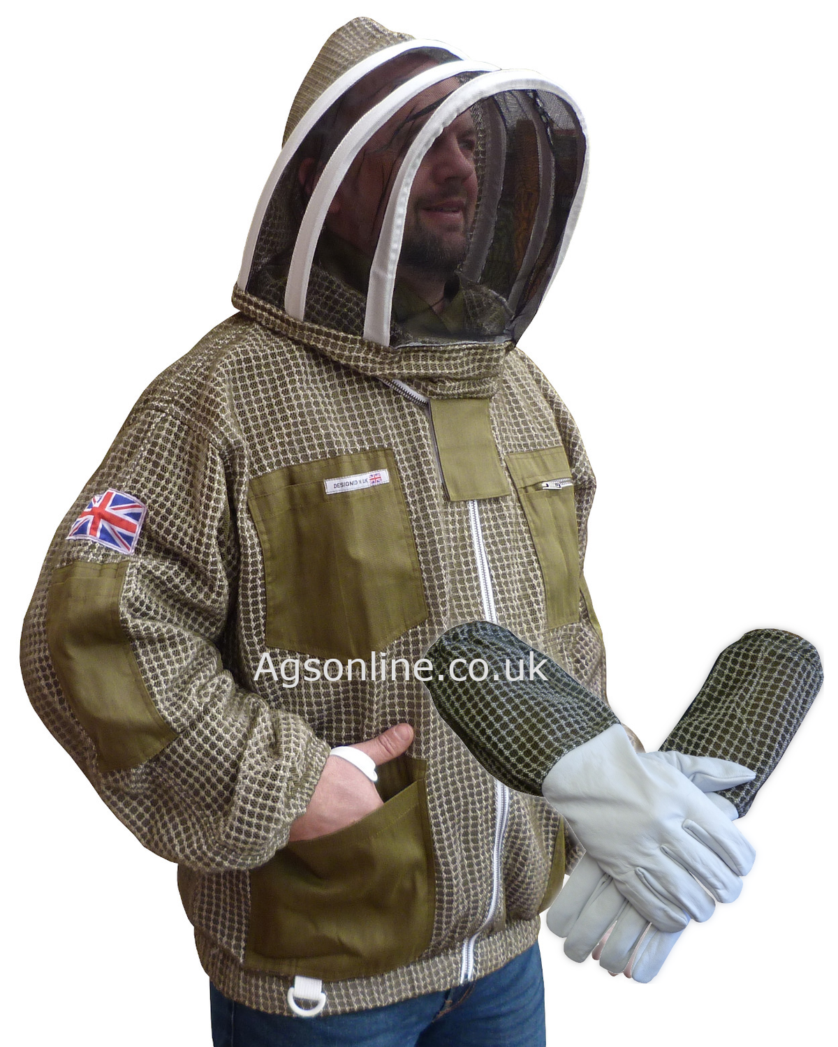 Veste d'apiculteur ventilée 3 couches verte, voile d'escrime et gants