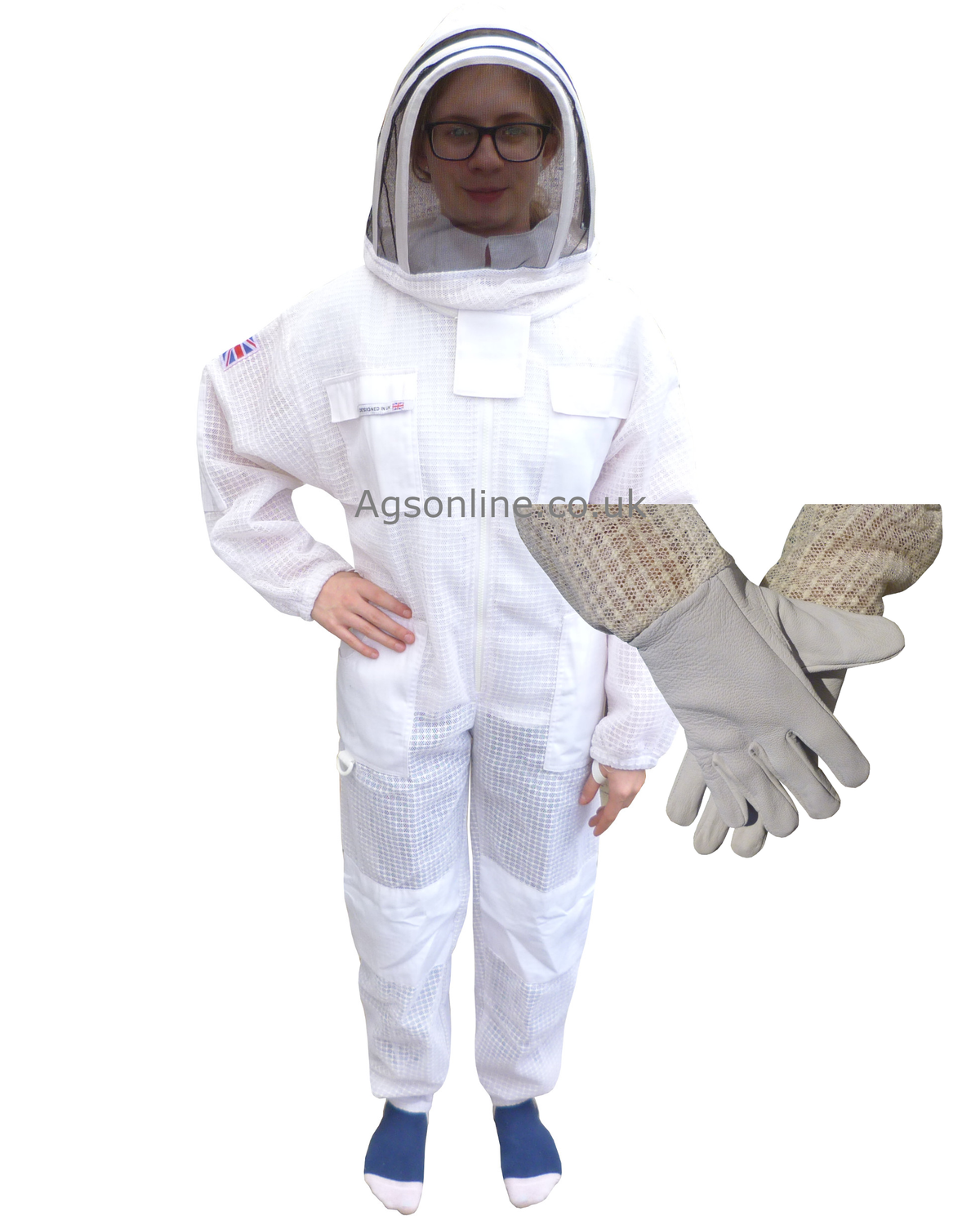 Traje de apicultor ventilado de 3 capas blanco con velo tipo esgrima infantil