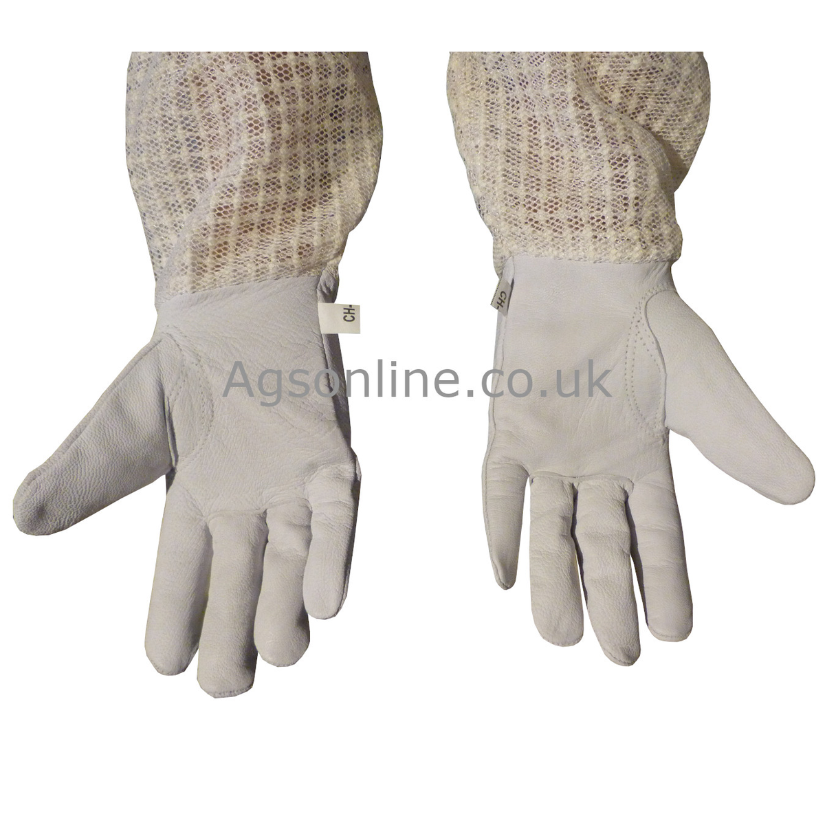 Palms of children's leather beekeeping gloves with 3 layer mesh cuffs