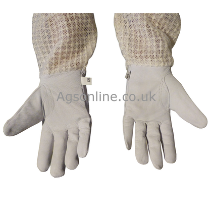 Palms of children's leather beekeeping gloves with 3 layer mesh cuffs