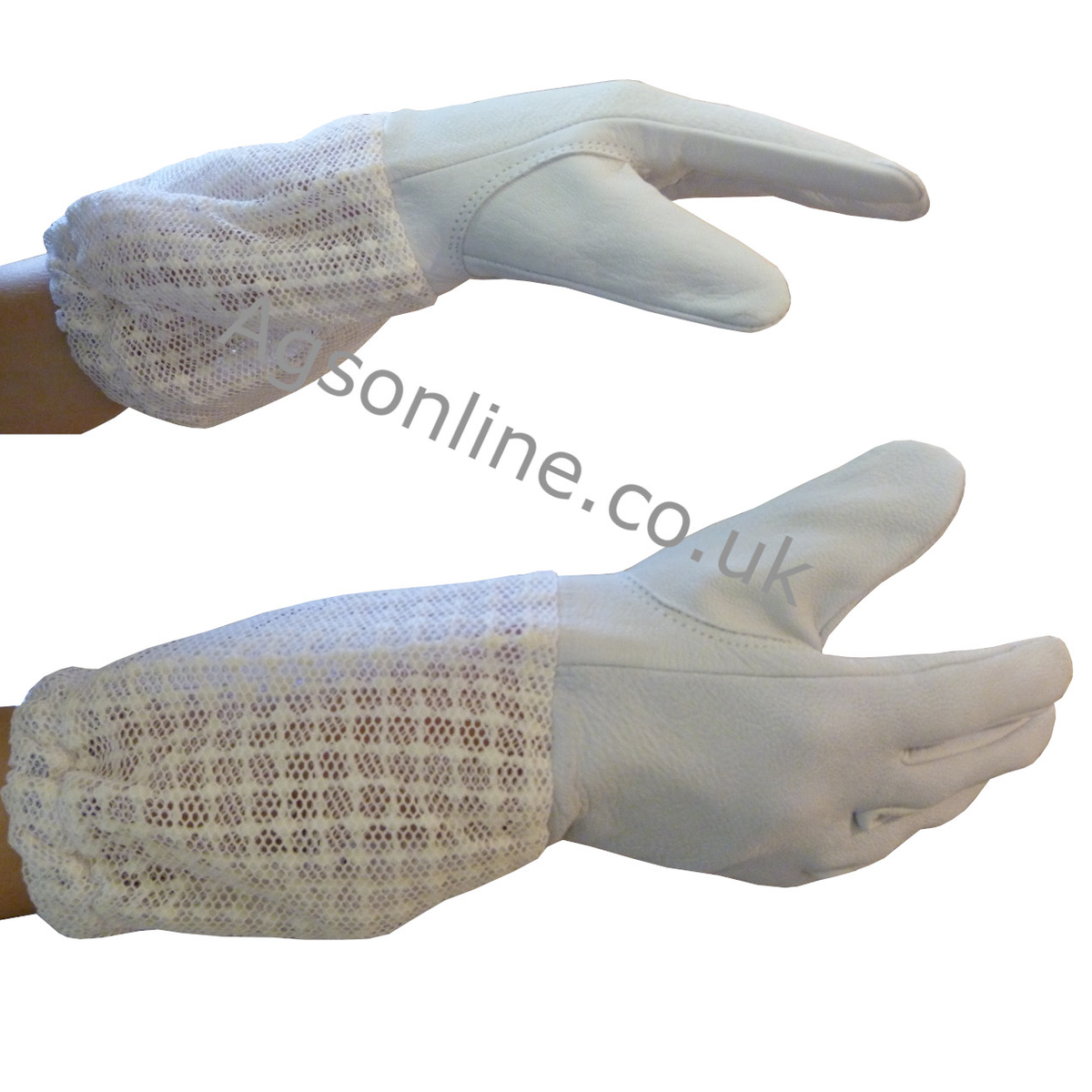 Seitenansicht von hands wearing Kinder- belüfteter Leder-Imkerhandschuhe
