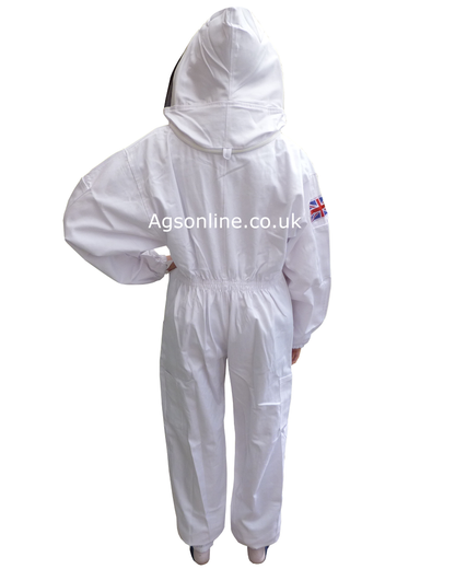 Vista trasera de Blanco infantil algodón Traje de apicultor with hood up