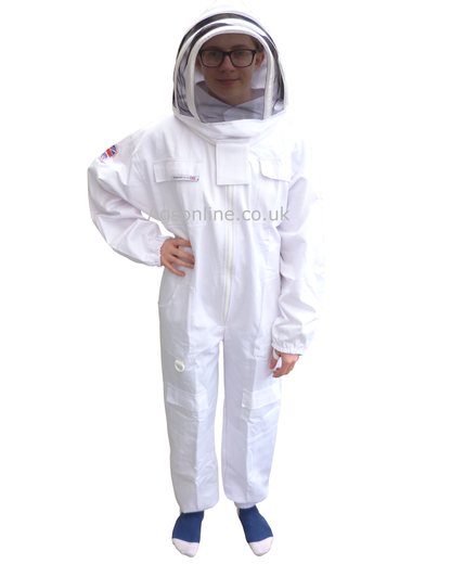Child wearing Blanco infantil algodón Traje de apicultor con careta tipo esgrima