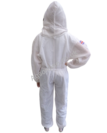 Vue de dos de Blanche pour enfants 3 couches Combinaison d'apiculteur with hood up