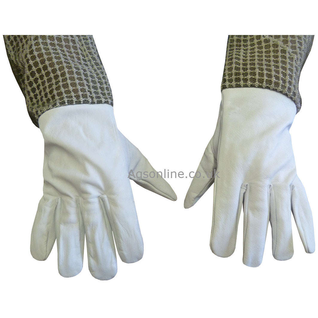 Back of Gants d'apiculteur en cuir avec manchettes ventilées vertes