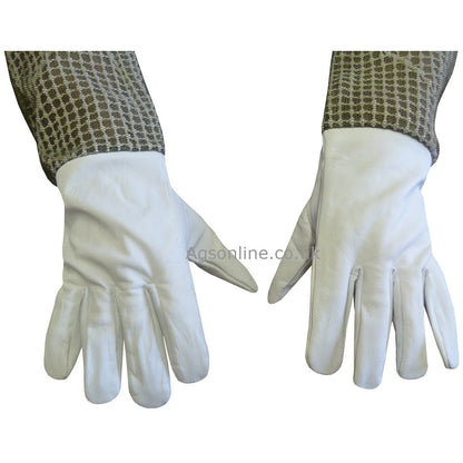 Back of Gants d'apiculteur en cuir avec manchettes ventilées vertes