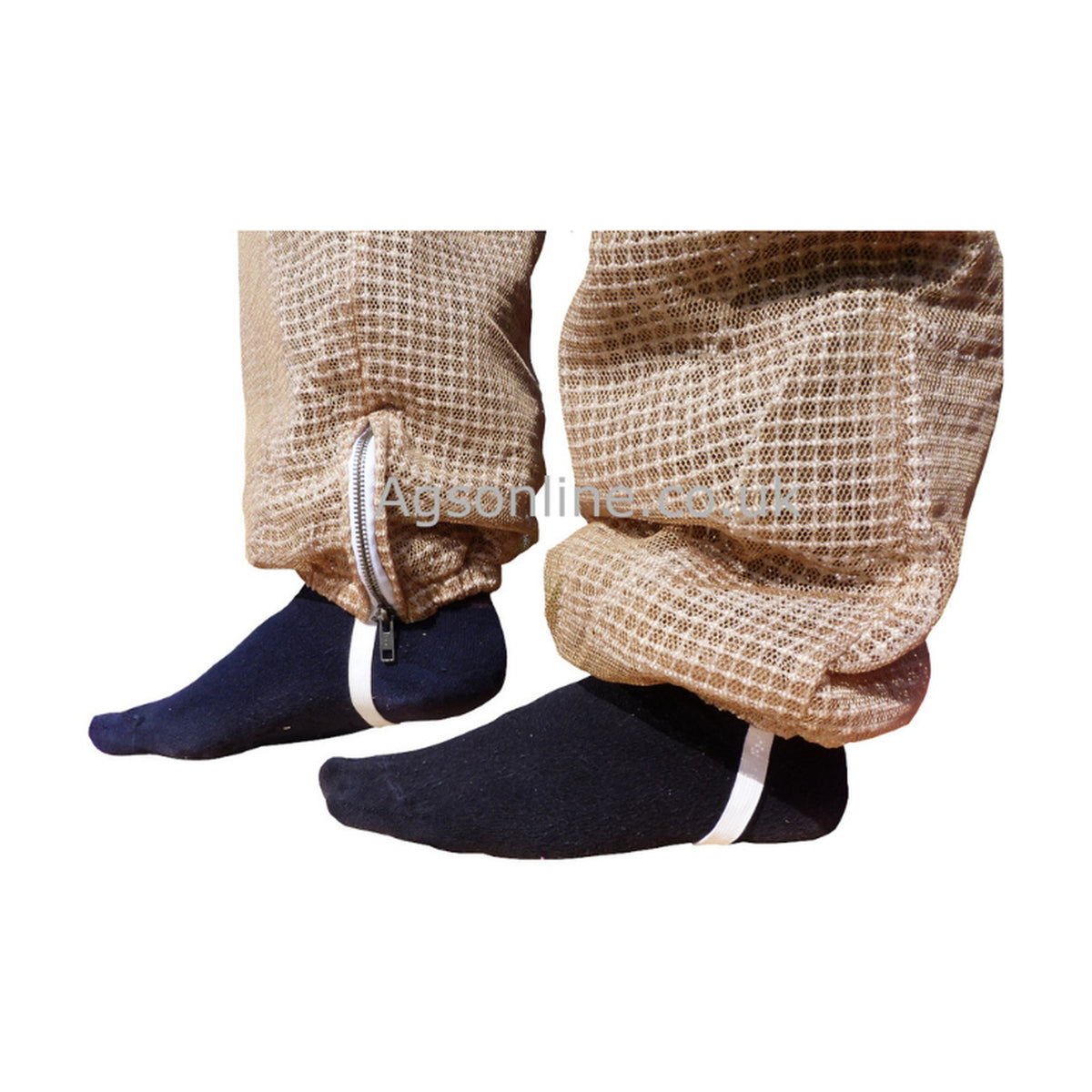 Elasticated ankles with foot loops on olive 3 layer beekeeping suit