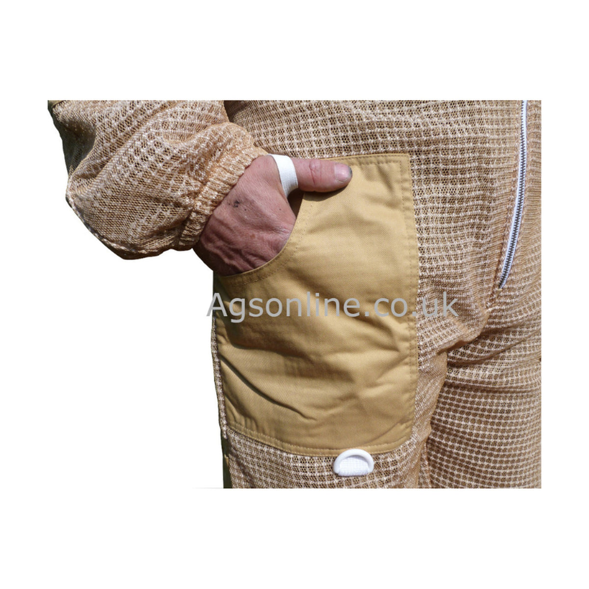 Side pocket on olive 3 layer ventilated beekeeping suit