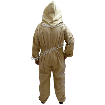 Vista trasera de Oliva algodón traje de apicultor showing the careta tipo esgrima hood