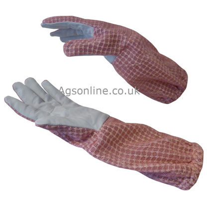 Guantes de apicultor de cuero with Rosa ventilado mesh gauntlets
