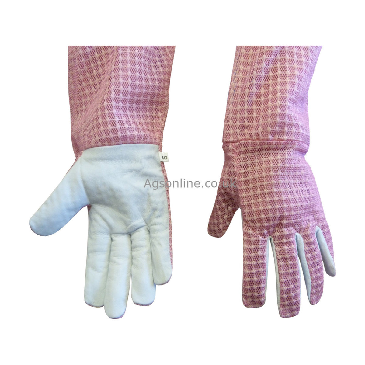 Palm and back of Rosa ventilado Guantes de apicultura with leather palms