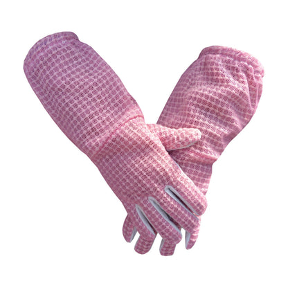 Pair of Rosa ventilado Guantes de apicultura with long mesh gauntlets