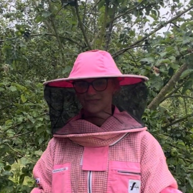 Traje de apicultor rosa de 3 capas con careta redonda