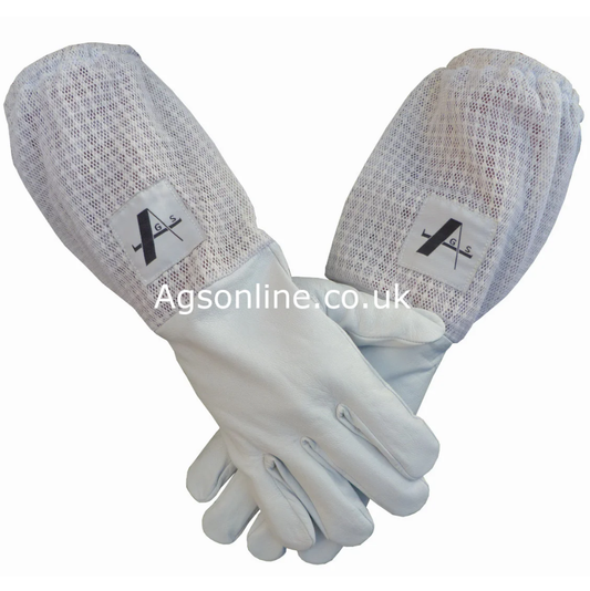Guantes de apicultor de cuero with Blanco ventilado mesh gauntlets
