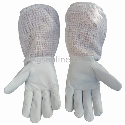 Palms of Guantes de apicultor de cuero with Blanco ventilado gauntlets