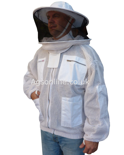 Chaqueta de apicultor ventilada 3 capas blanca con careta redonda