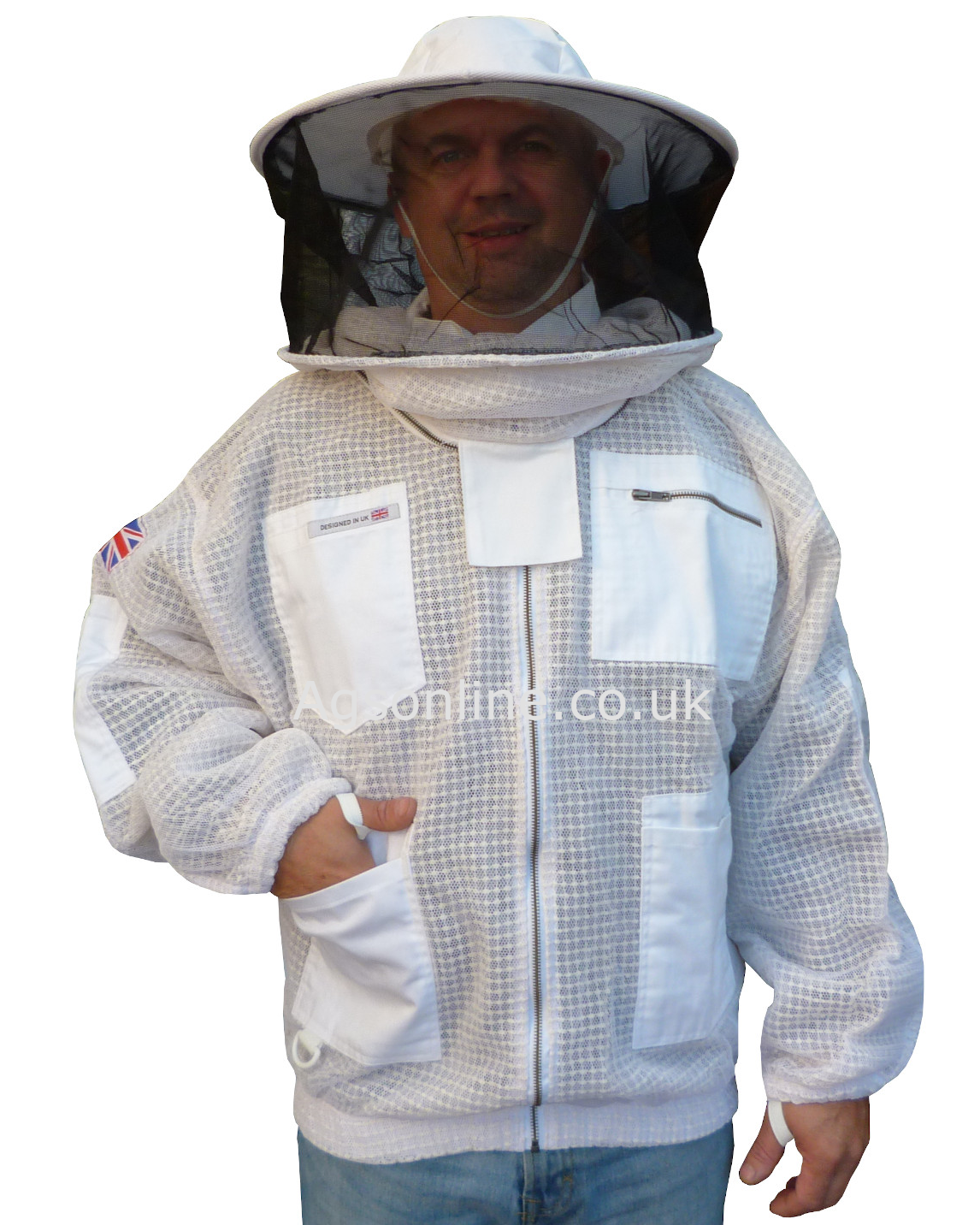 Chaqueta de apicultor ventilada 3 capas blanca con careta redonda
