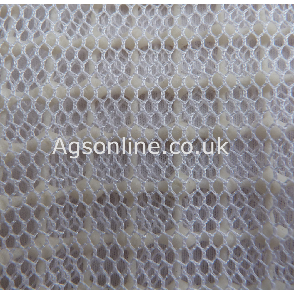 Close-up of white 3 layer ventilated mesh fabric