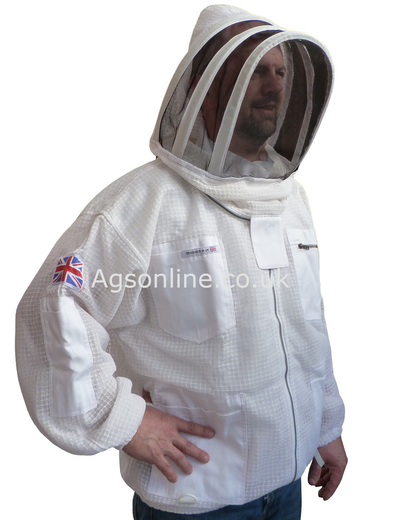 Weiße 3-Lagen-Imkerjacke mit Fechthaube