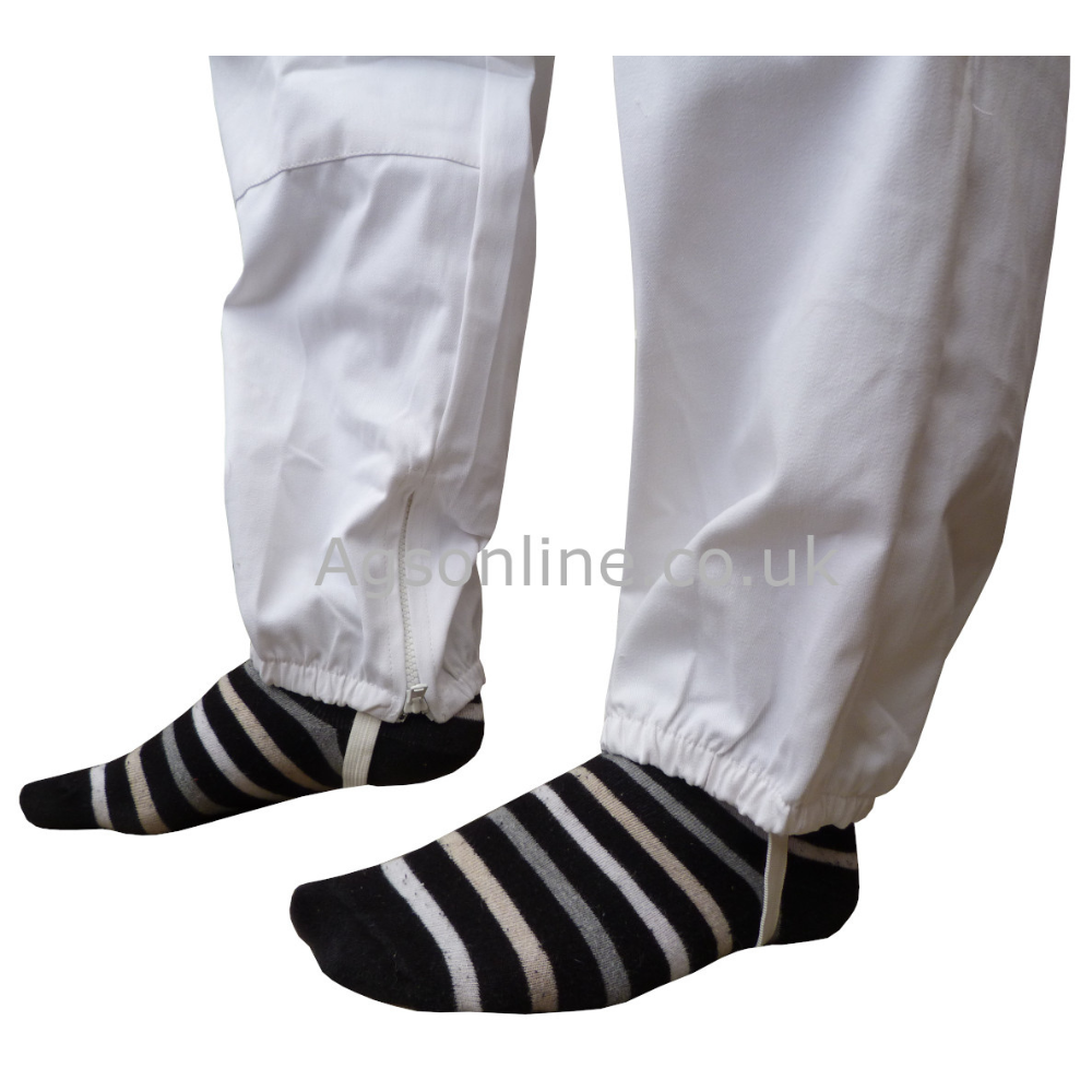 Polsini elastici alle caviglie with foot loops on Bianca cotone tuta da apicoltore
