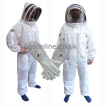 Dos modelos in Blanco de 3 capas  ventilado traje de apicultor con careta tipo esgrima, holding gloves