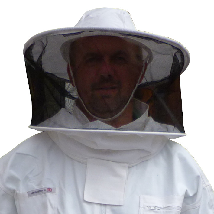 Traje de apicultor blanco de algodón con careta redonda